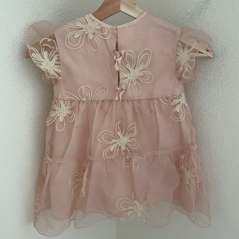 Zara Girls Light Pink Flower Floral Tulle Dress Size 5-6 Kids Blush embroidered - Picture 6 of 8